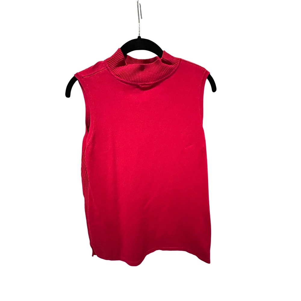Chicos Red Sleeveless‎ Mock Neck Knit Sweater Shell Top Size 1 Medium